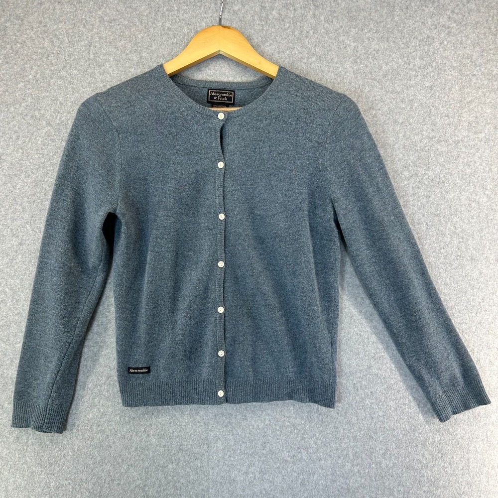 Abercrombie & Fitch Blue Cardigan Sweater Y2K Wool Blend Teacher Academic Size M